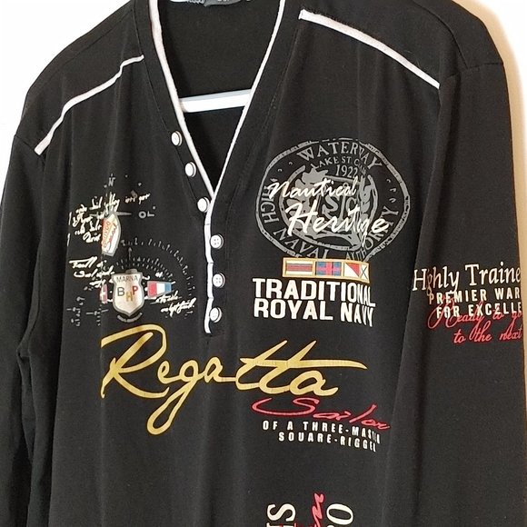 Spop Black & White Long Sleeve Tee Shirt Men's Sz XL Graphic Design Easy Care - Picture 5 of 7